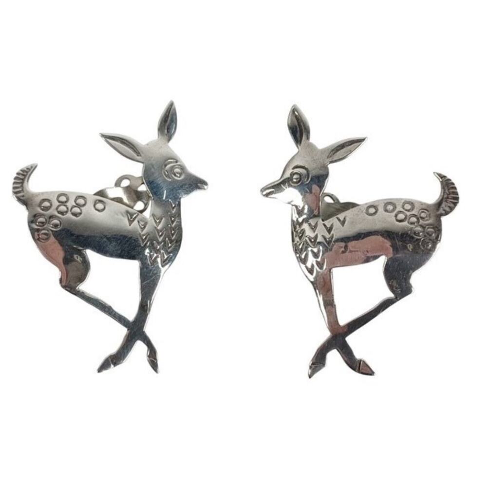 Vintage Navajo Sterling Silver Deer Dress Clips Signed ERLIND (ERLINDO)